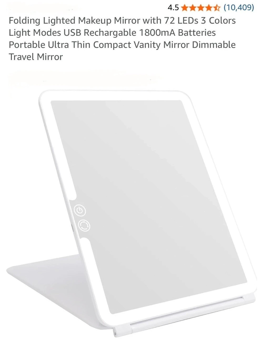 Portable Folding Chargeable LED Makeup Mirror White 3 Color Settings EUC